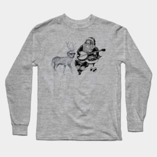 Christmas Bluegrass by Santa and his dog, Black drawing Long Sleeve T-Shirt